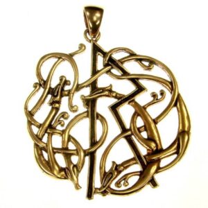 Bronzový amulet - Drak s runou raido