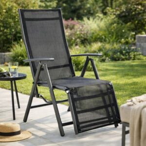 Garthen RELAX 40730 Zahradní hliníkové skládací křeslo s podnožkou - antracit